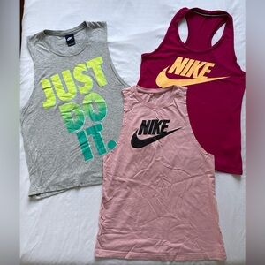 Lot Of 3 Women’s Nike Tank Tops Size Small Gray Green, Fuchsia And Pink EUC